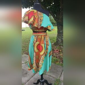 Colorful Women's Dishiki Patterned  Skirt Set